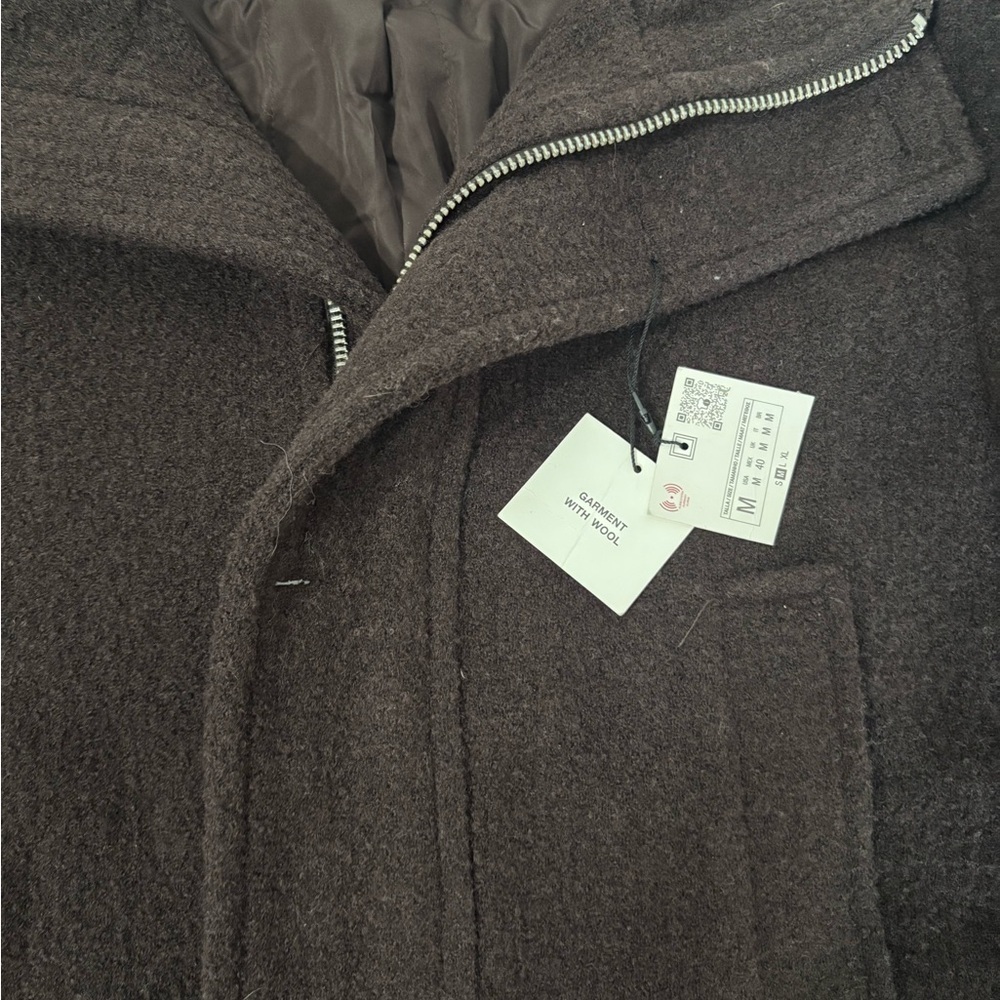 Zara Chocolate Brown Wool-Blend Puffer Coat - Picture 3 of 9